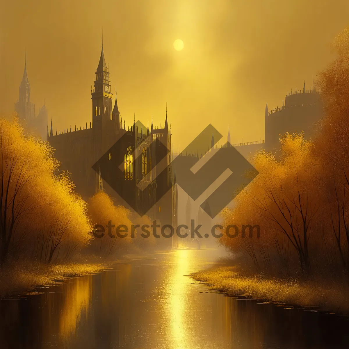 Picture of Night Skyline Over River: Famous Castle and Landmark