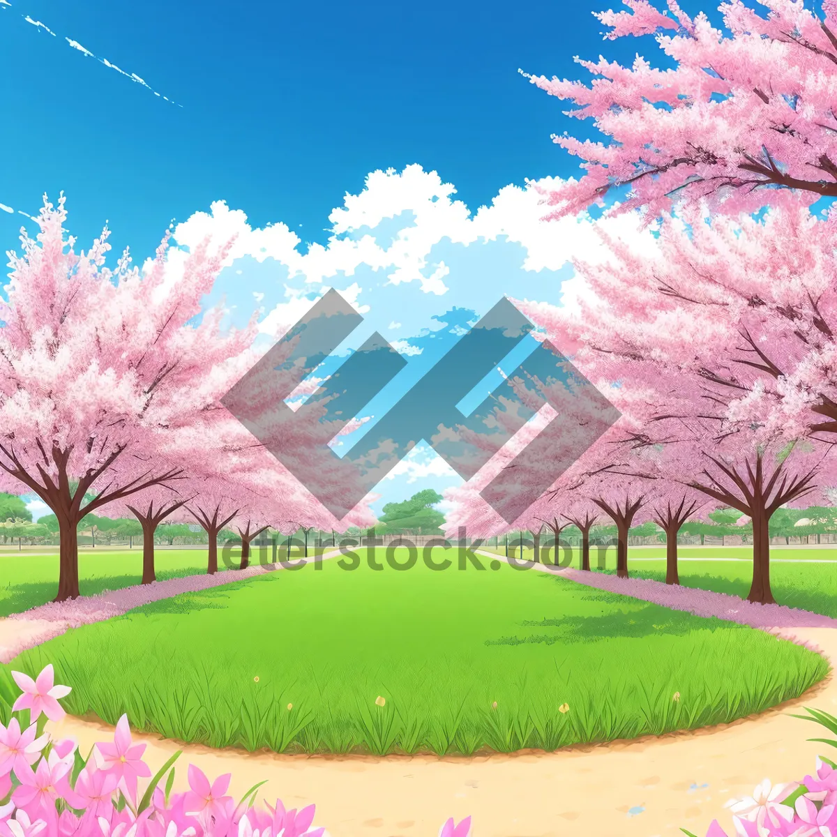 Picture of Serene Spring Meadow Under Pastel Pink Skies