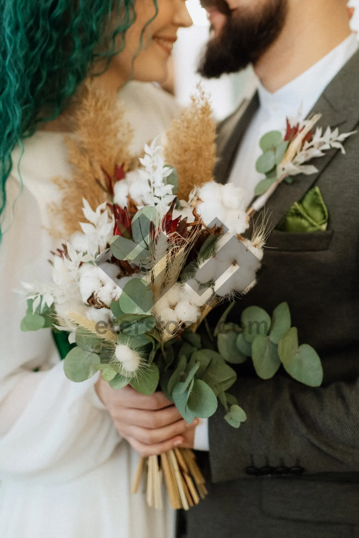 Picture of Wedding bouquet with beautiful roses and flowers