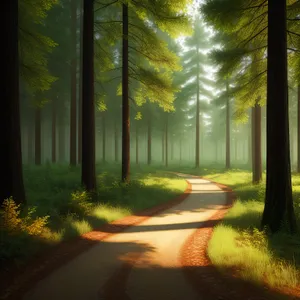 Autumn Woods: Peaceful Path through Sunlit Forest