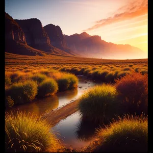 Vibrant Celestial Sunset Over Serene Valley