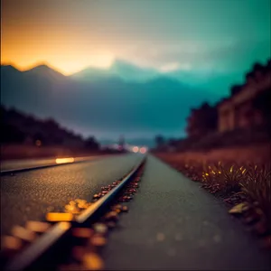 Golden Horizon: Serene Sunset Road in Rural Countryside