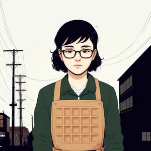 Smiling brunette woman holding apron, fashion model.