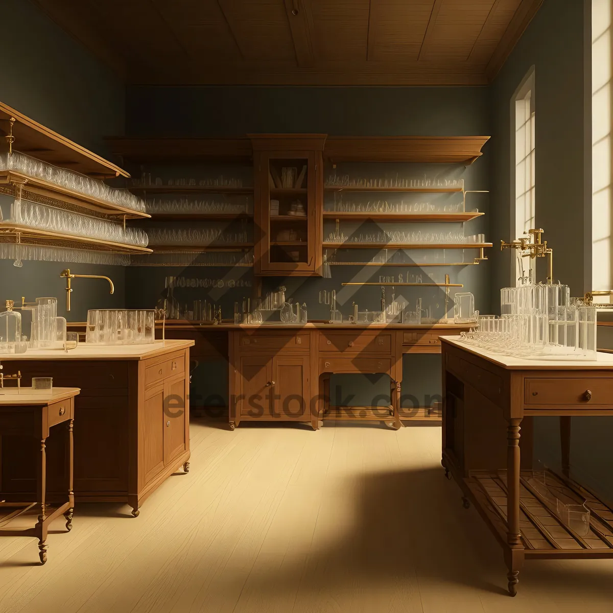 Picture of Modern luxury kitchen with wooden furniture and sleek design