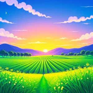 Sunlit Meadow: Vibrant Summer Landscape in Colorful Countryside