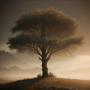 Golden Sunset Over Yucca Shrub in Rural Landscape