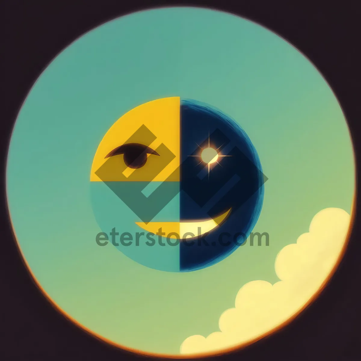 Picture of Black Round Icon: Elegant Curved Yellow Button