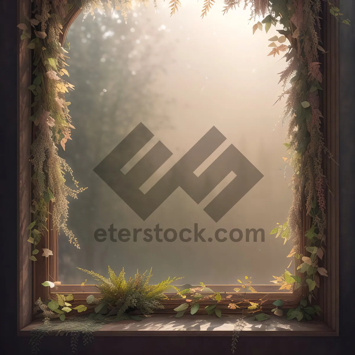 Picture of Rustic Sunlit Window Frame in Enchanting Forest
