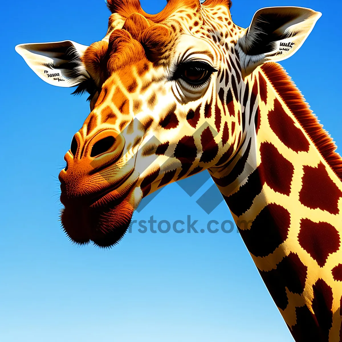 Picture of Striped Wildlife on Grassland: Giraffe and Zebra Duo