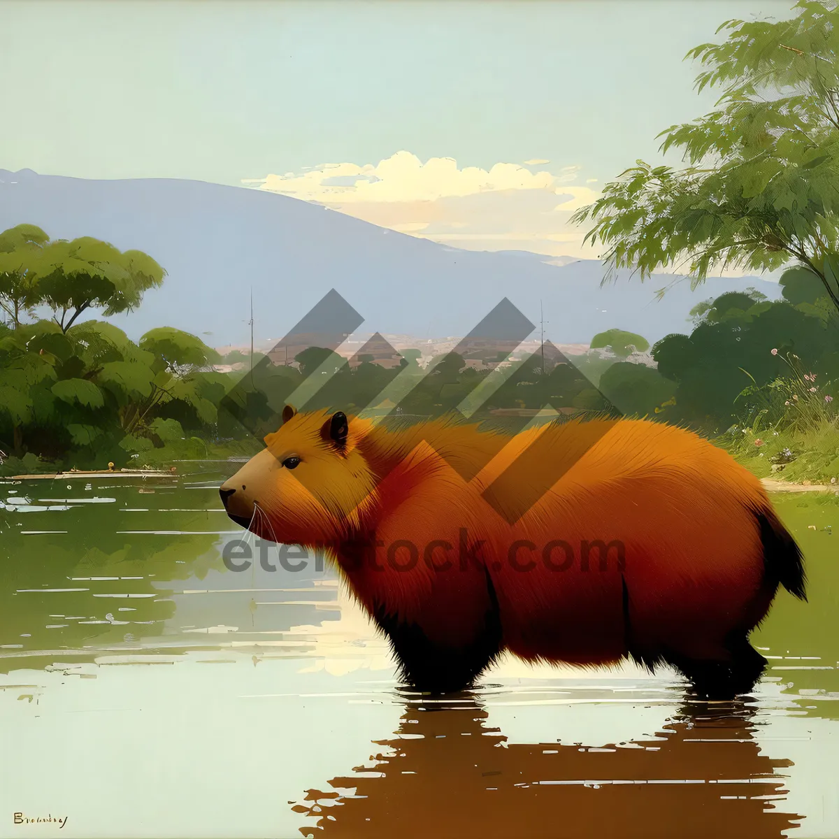 Picture of Serene Waters: Majestic Hippopotamus Resting by the River