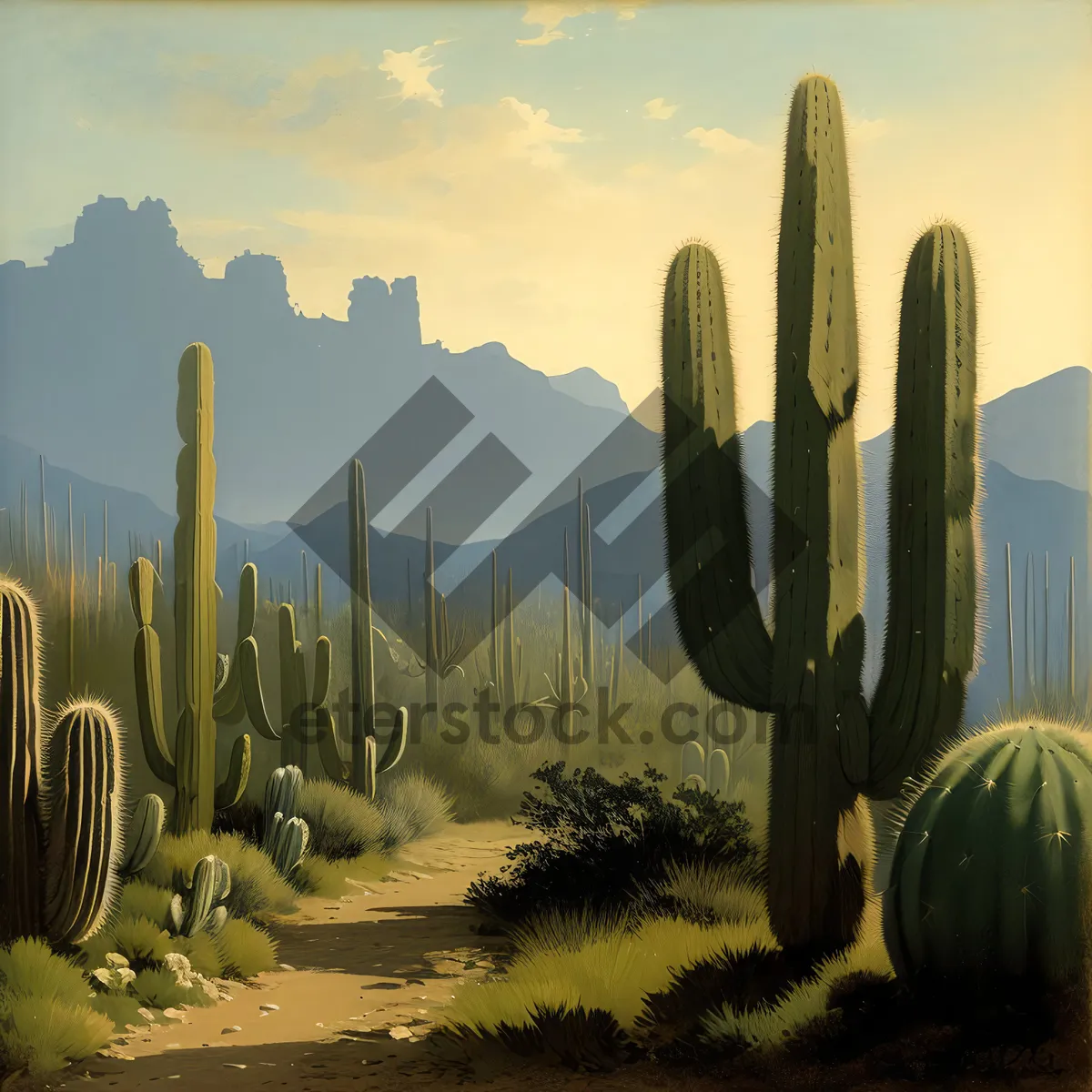 Picture of Southwest Desert Sunset with Majestic Saguaro Cacti