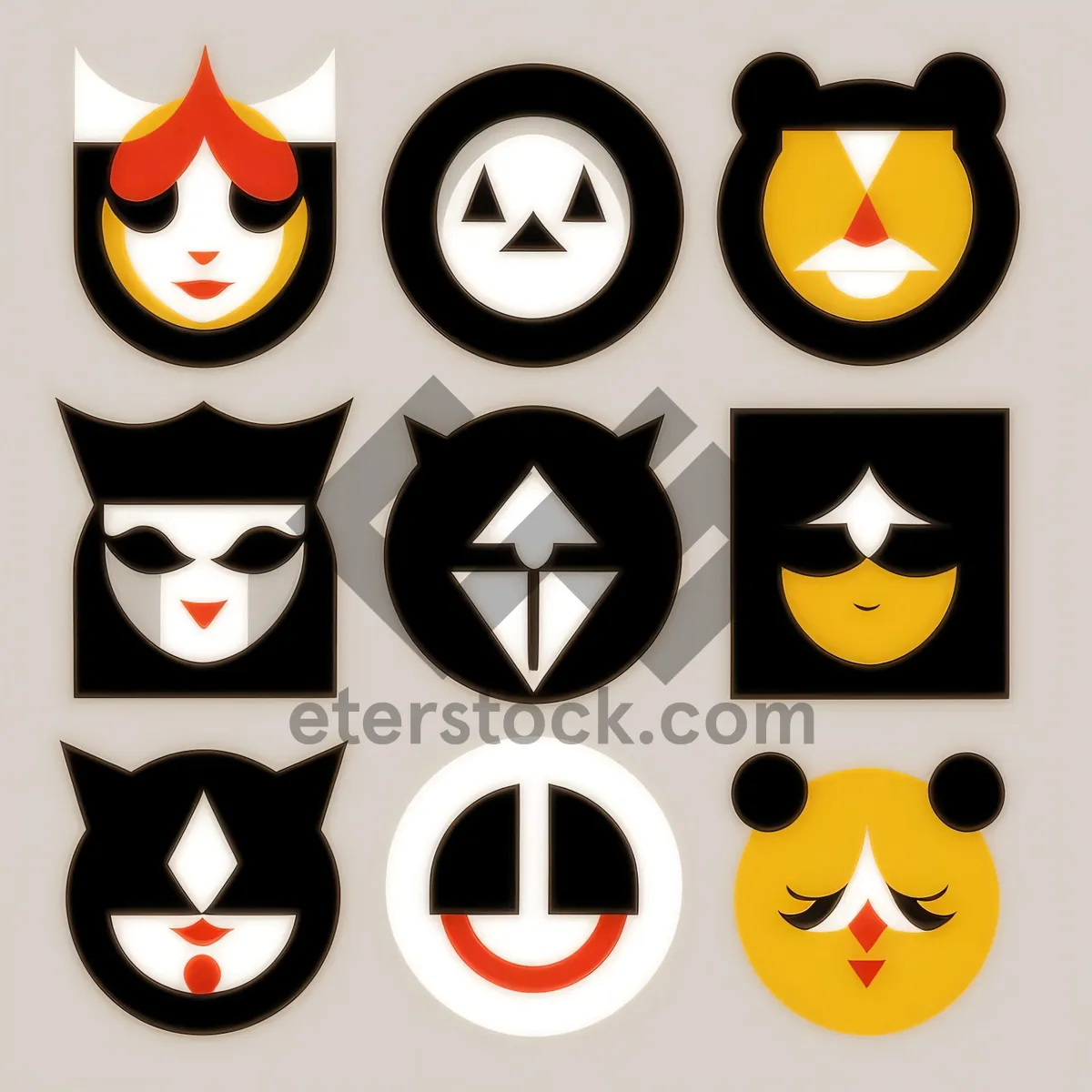 Picture of Cute Cartoon Pumpkin Face Set - Halloween Icons