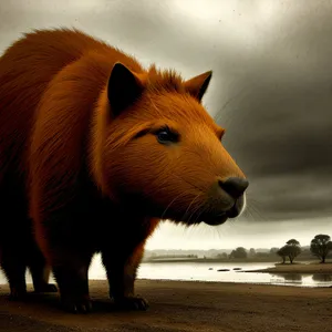 Wild Boar Grazing in a Rustic Pasture