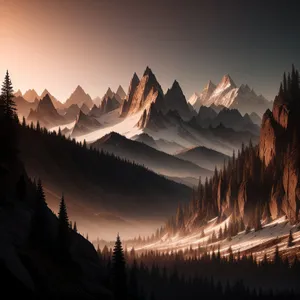 Snow-capped Alpine Peaks in Majestic Mountain Range