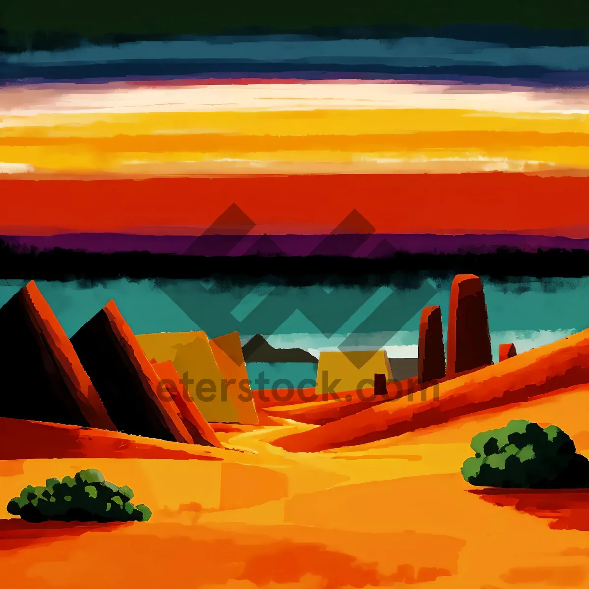 Picture of Colorful Kayaks Paddling Across Beach Sand