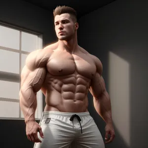 Muscular Male Fitness Model Posing with Abs