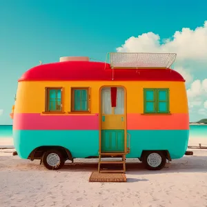 Tropical Beach Vacation with Camper on Horizon