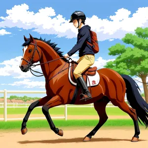 Dynamic Equestrian Action with Thoroughbred Stallion