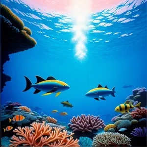 Vibrant Marine Life: Sunlit Coral Reef Amidst Clear Seawater