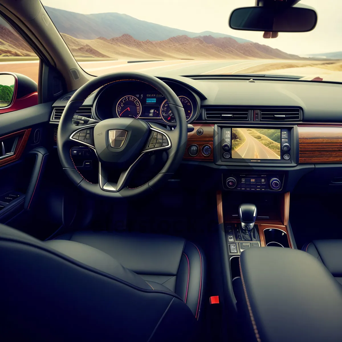 Picture of Driver's Cockpit: Control Panel & Steering Wheel in Car