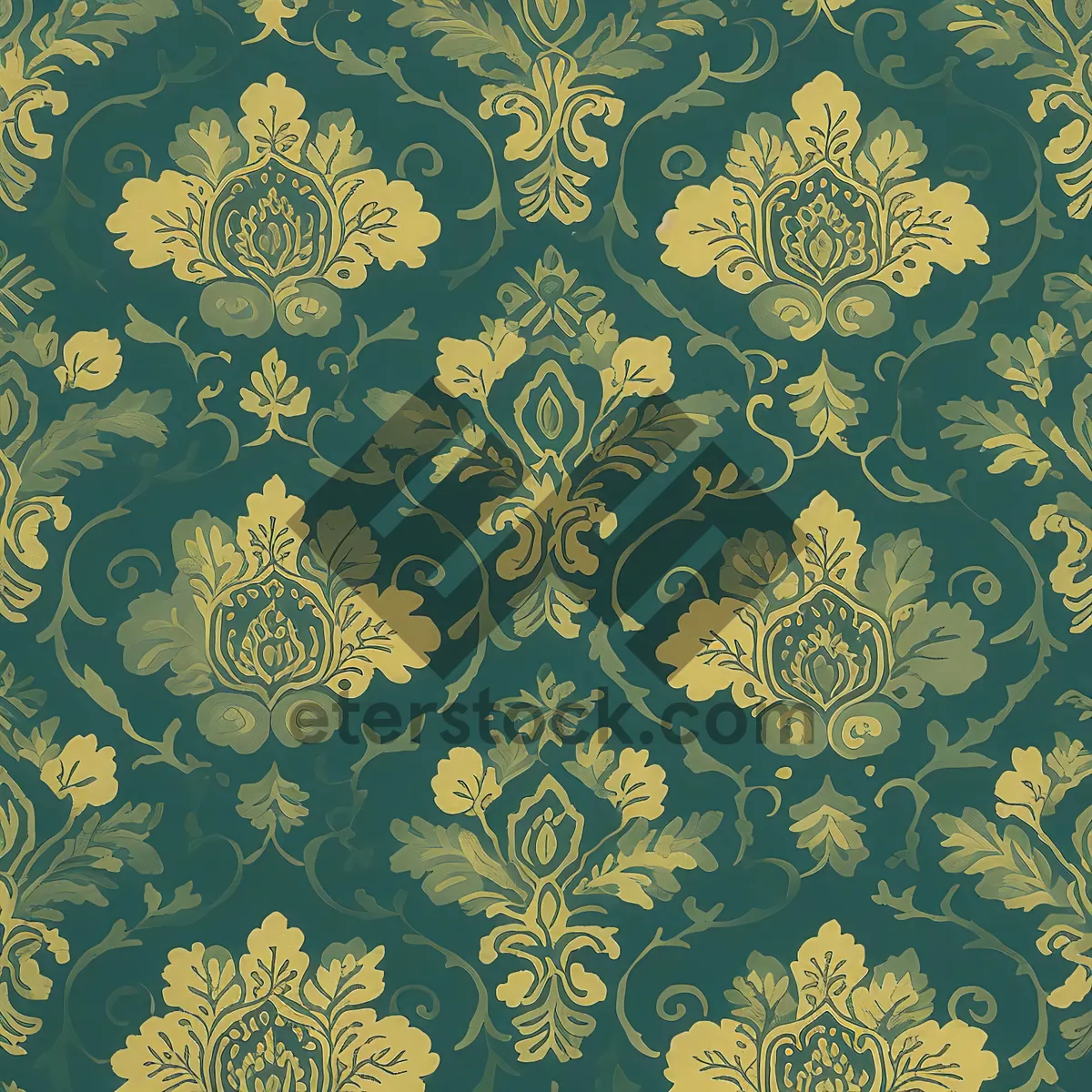 Picture of Vintage floral wallpaper with ornate baroque elements.