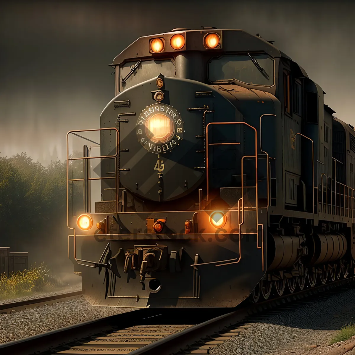 Picture of Vintage Electric Locomotive on Railway Tracks