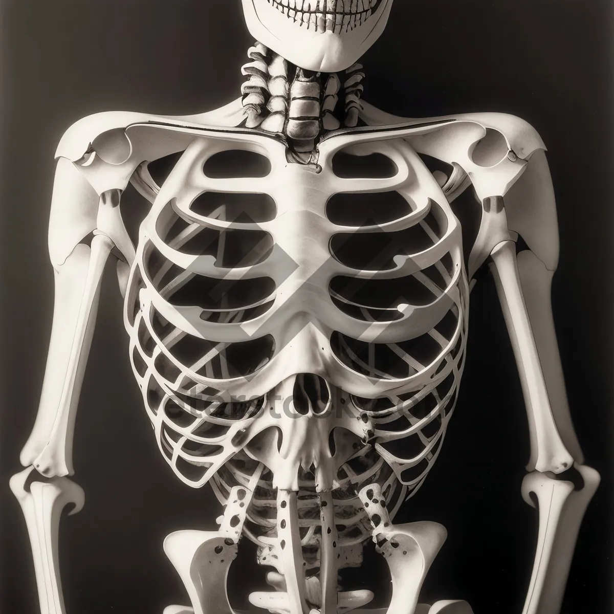 Picture of 3D human skeleton anatomy graphic with transparent bones