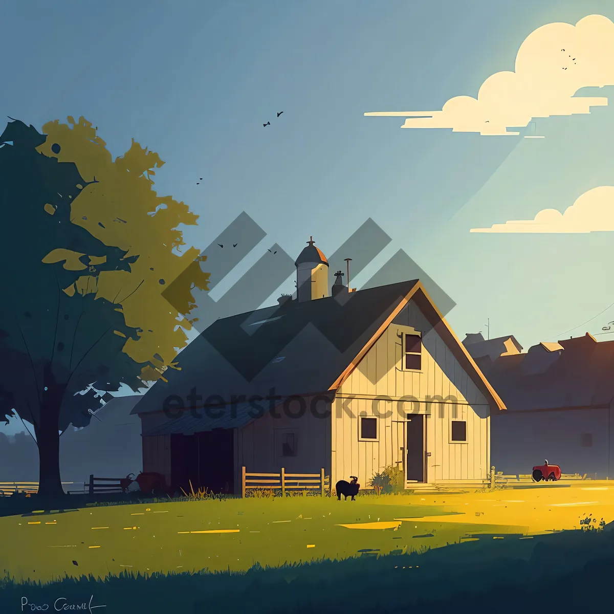 Picture of Rustic Barn Amidst Serene Countryside