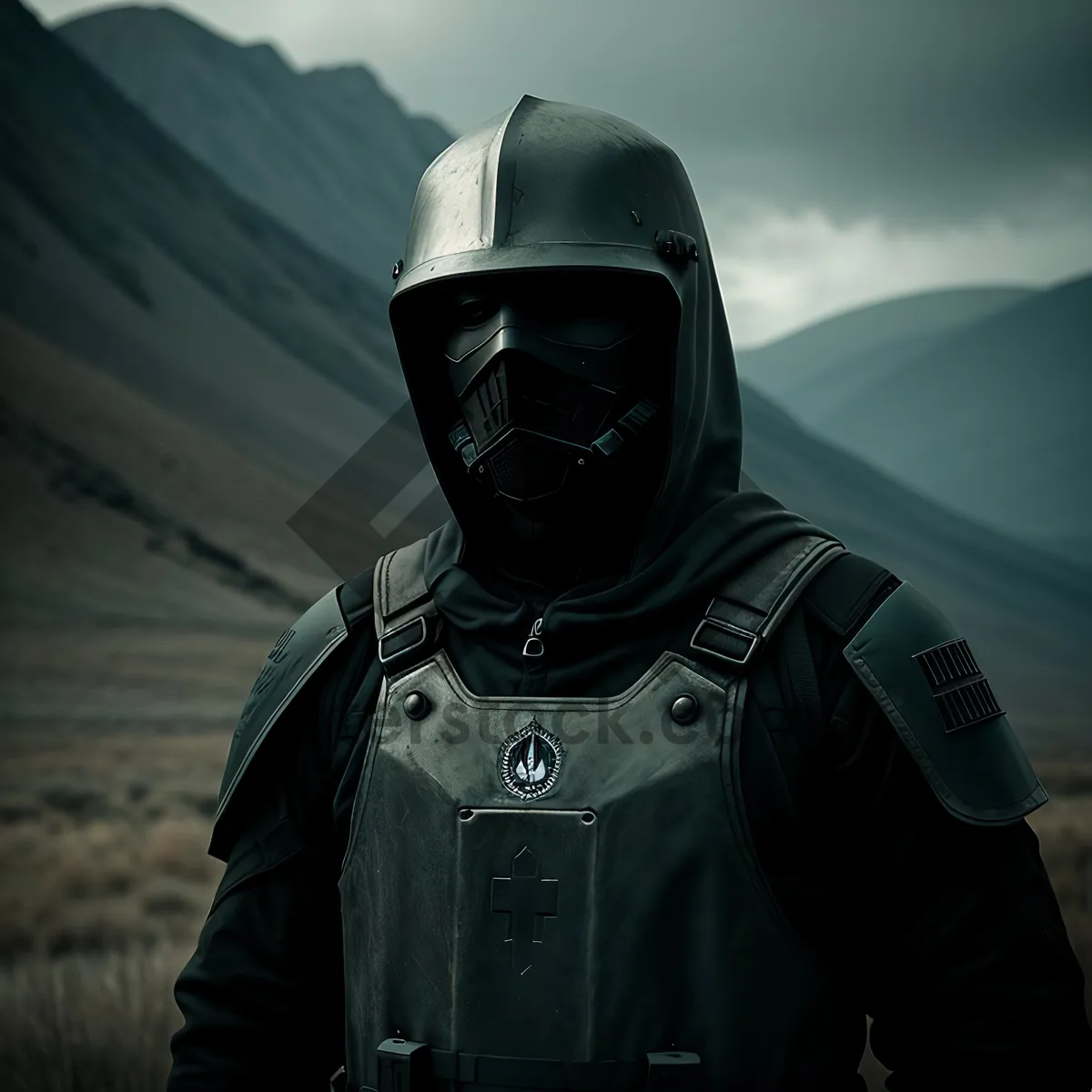 Picture of Soldier in Gas Mask with Rifle