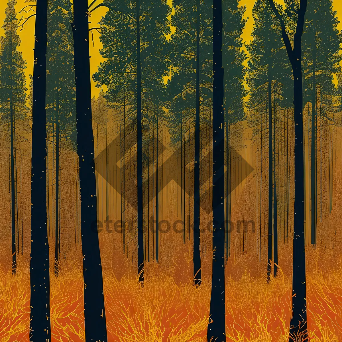 Picture of Autumn Woods: Poplar and Birch Trees in Golden Foliage