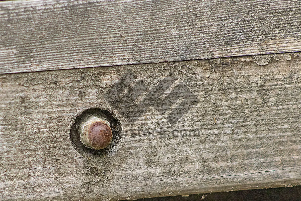 Picture of Rusty Metal Fastener on Aged Wooden Surface