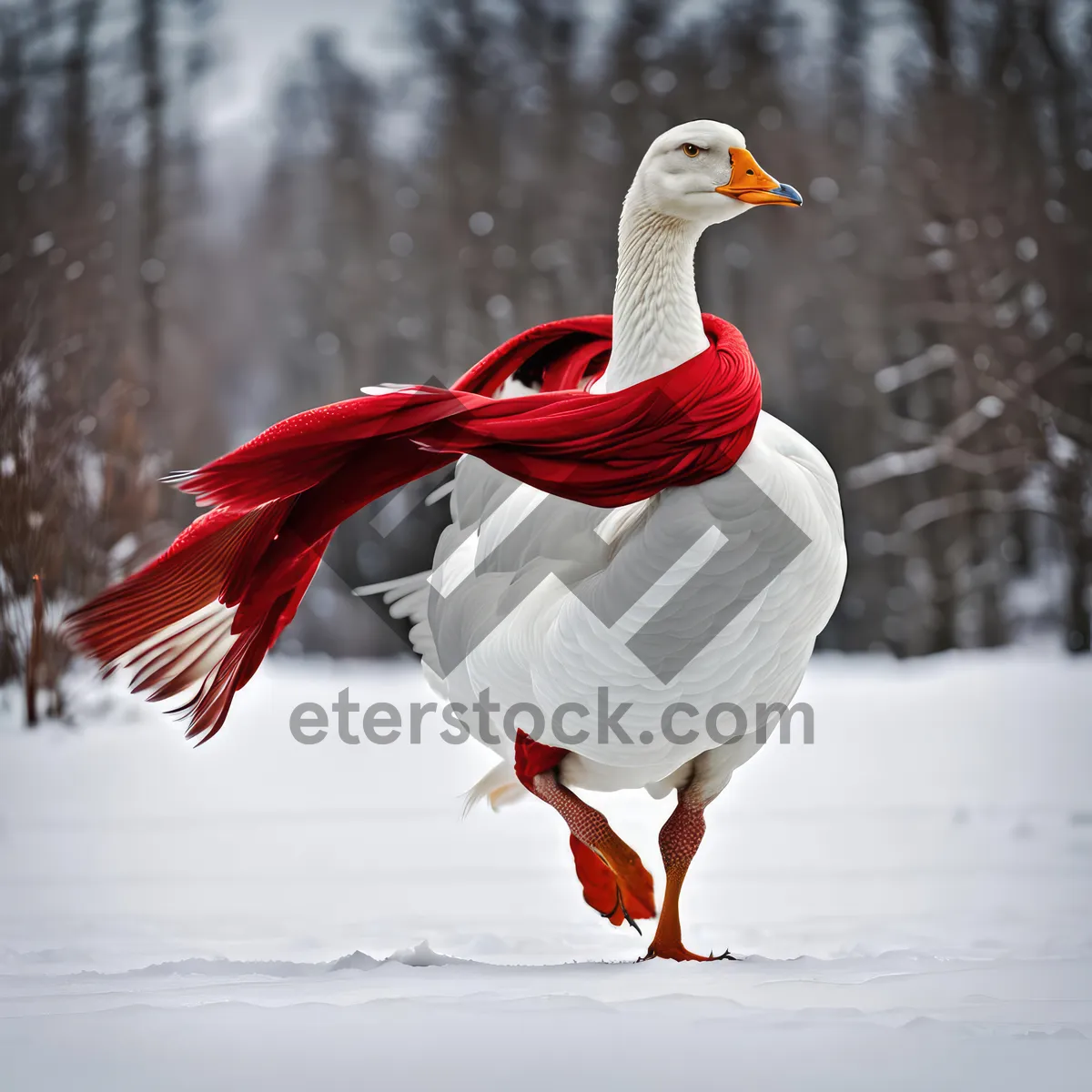 Picture of White crane standing gracefully in tranquil lake water