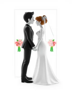 Stylish Bride in Cartoon Art Fashion