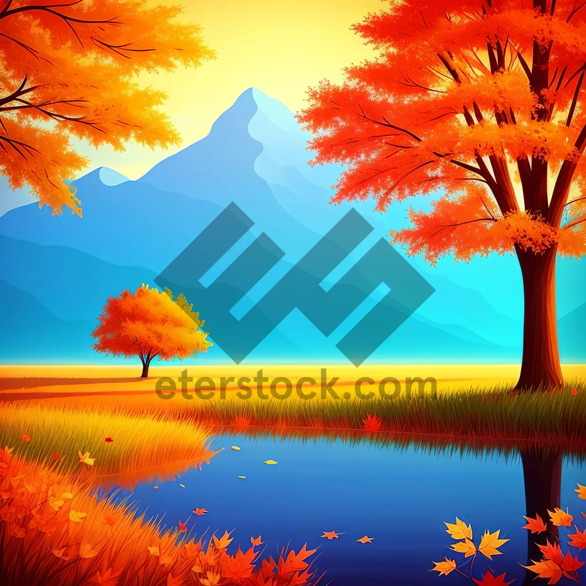 Picture of Golden Maple Silhouette Against Summer Sunset