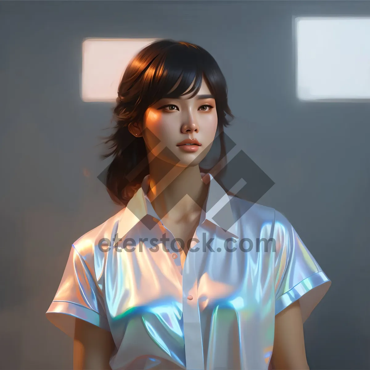 Picture of Happy brunette lady model portrait with a smile