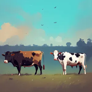 Serene Cows Grazing in Rural Meadow