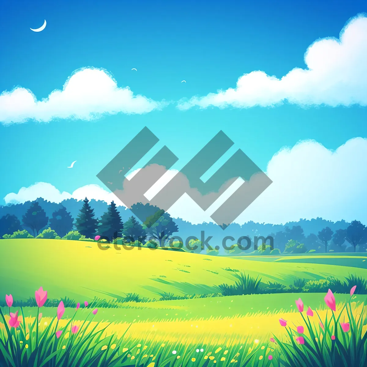Picture of Vibrant Rural Landscape Under Clear Summer Sky