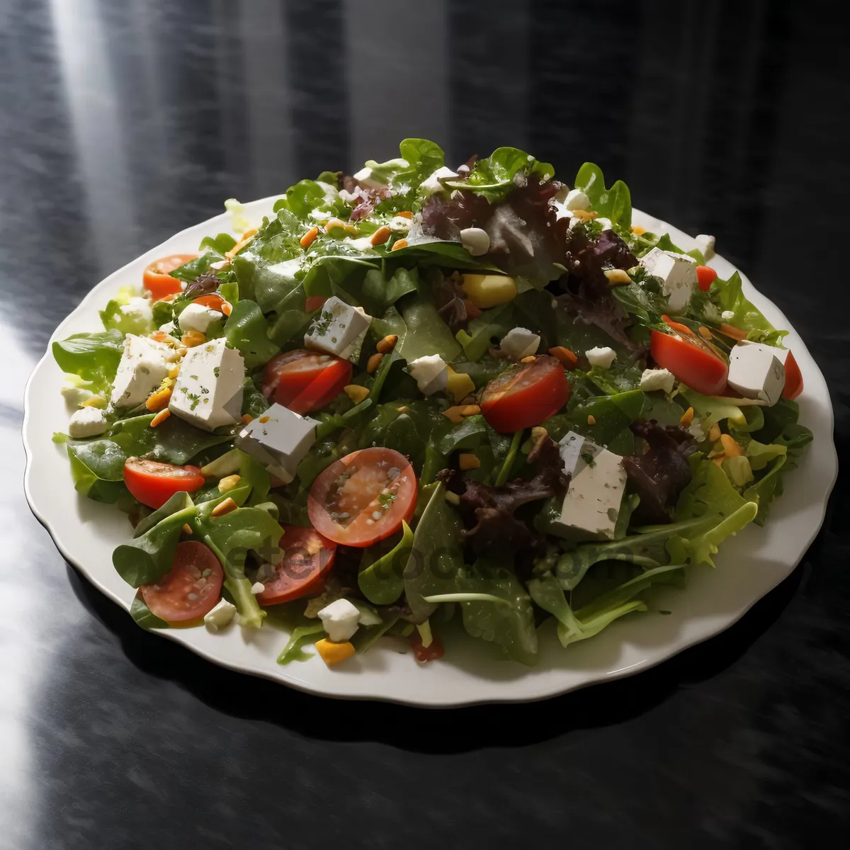 Picture of Healthy gourmet salad with fresh vegetables on plate