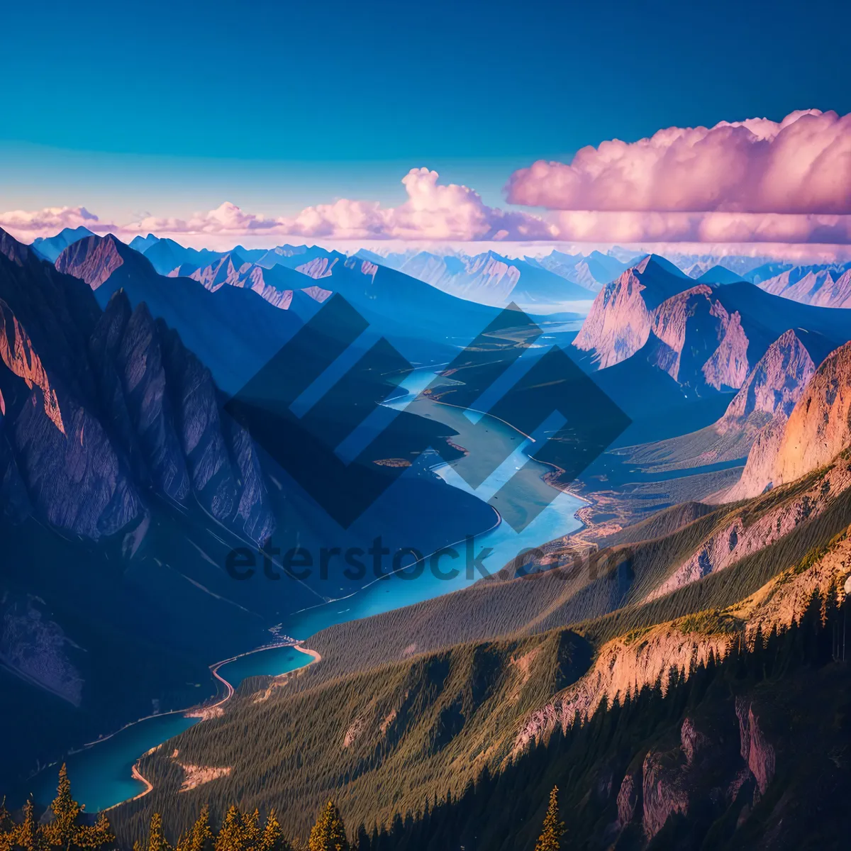 Picture of Grand Mountain Valley Landscape with Serene Lake