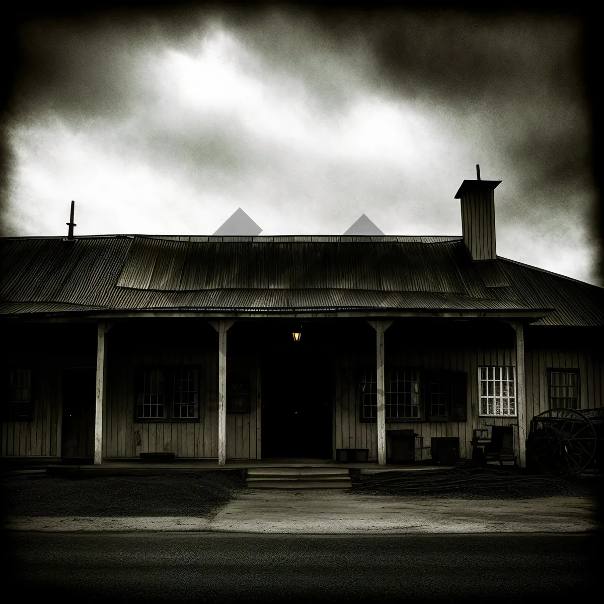 Picture of Old Public House with Tiled Roof and Sky