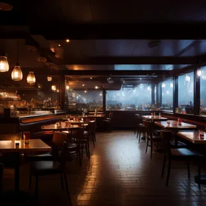 City restaurant interior cafeteria building architecture night hall.