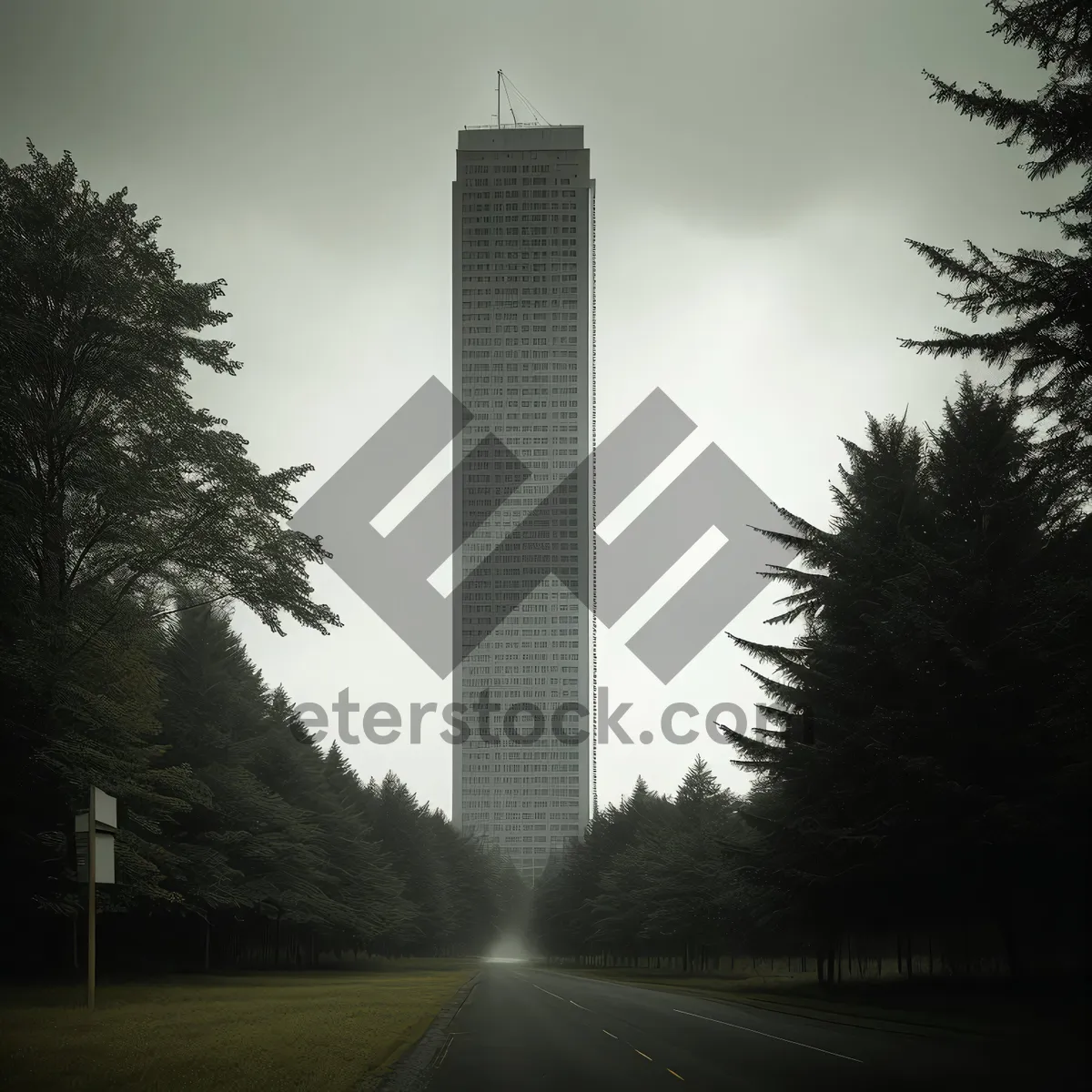 Picture of Futuristic urban skyline with towering glass skyscrapers