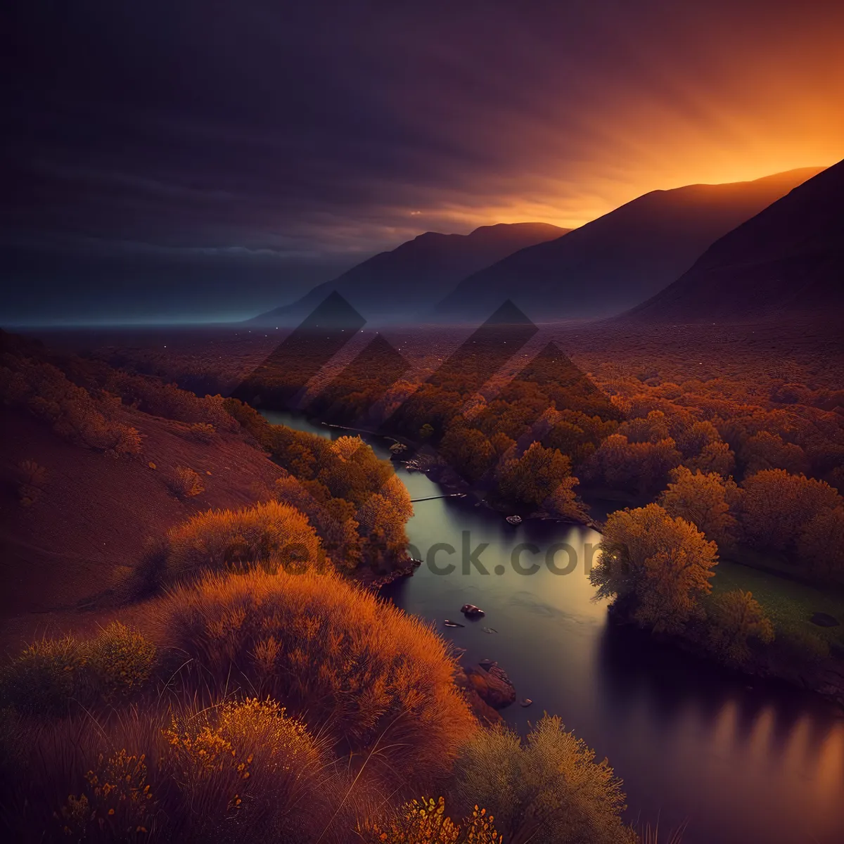 Picture of Serenity Over Desert: Mountain Landscape at Sunset