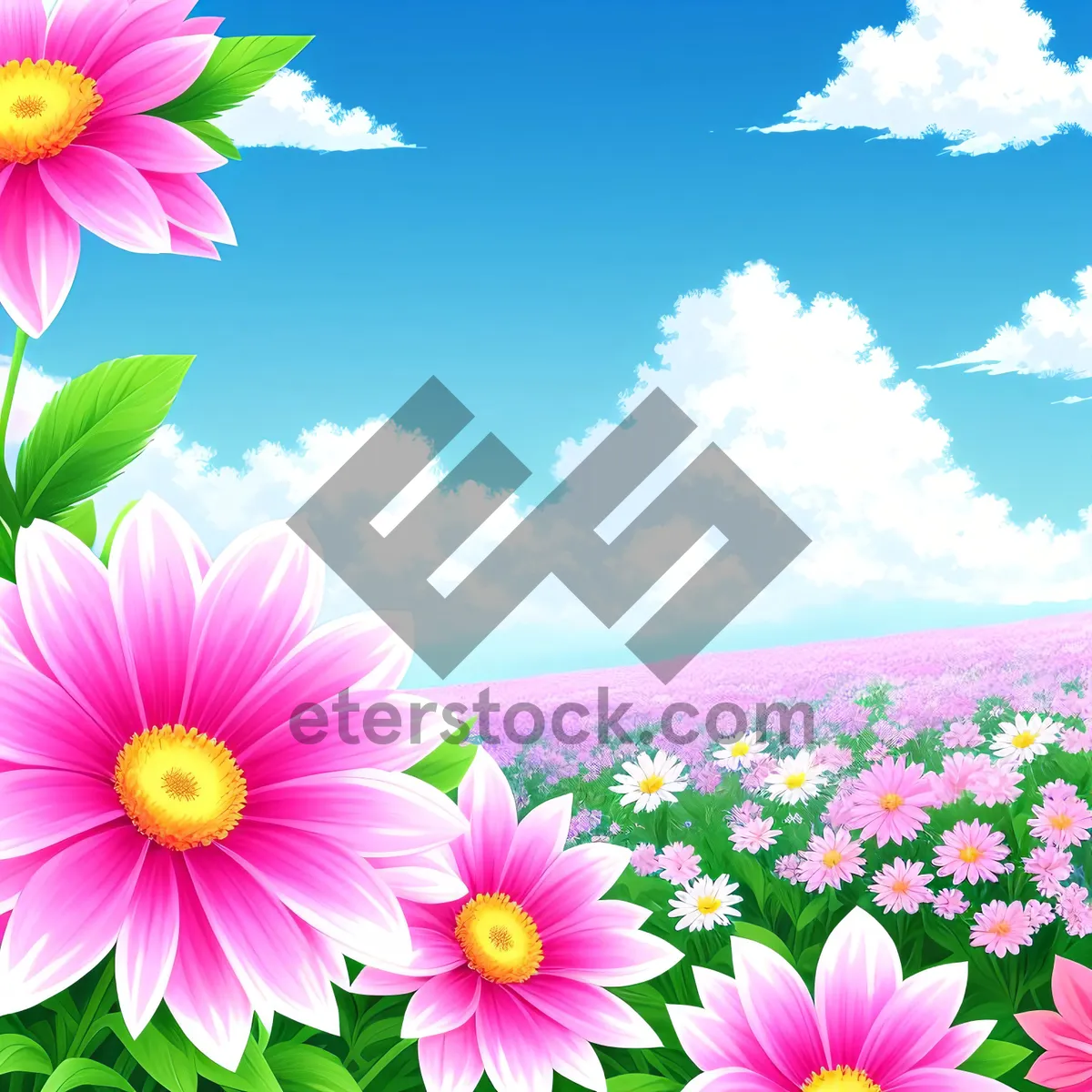 Picture of Vibrant Blooms: Pink Daisy Floral Garden Design