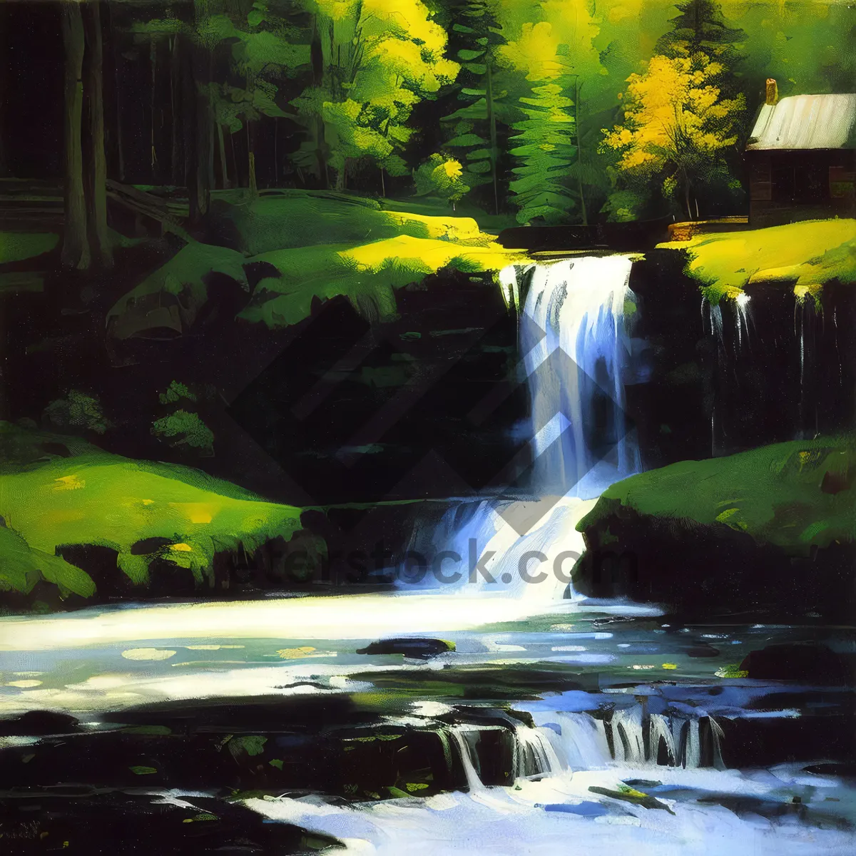 Picture of Serene Waterfall in Verdant Forest