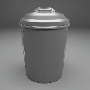 Container bin holding plastic water jug and metal coffee cup.