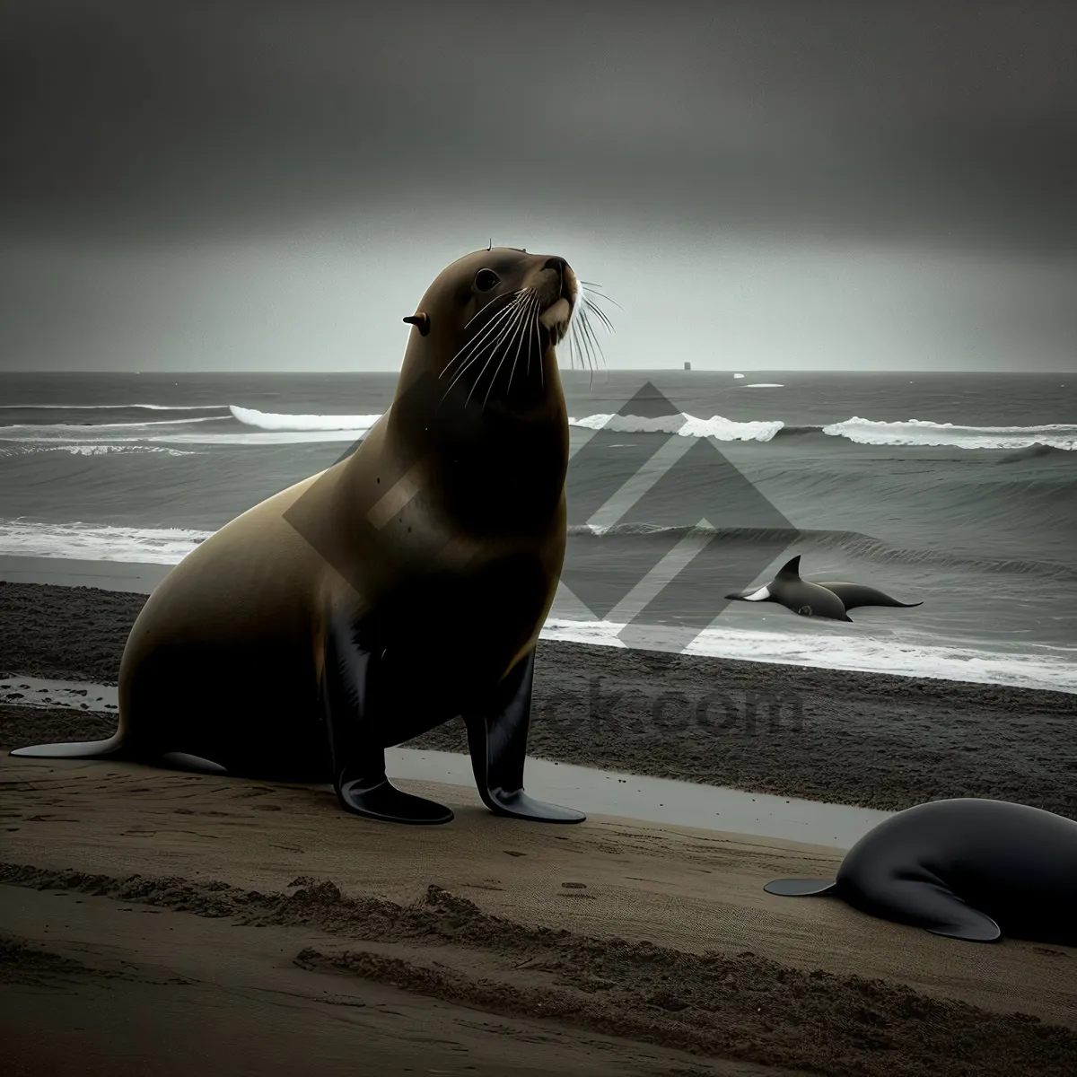 Picture of Playful Eared Seals Frolicking by the Sea