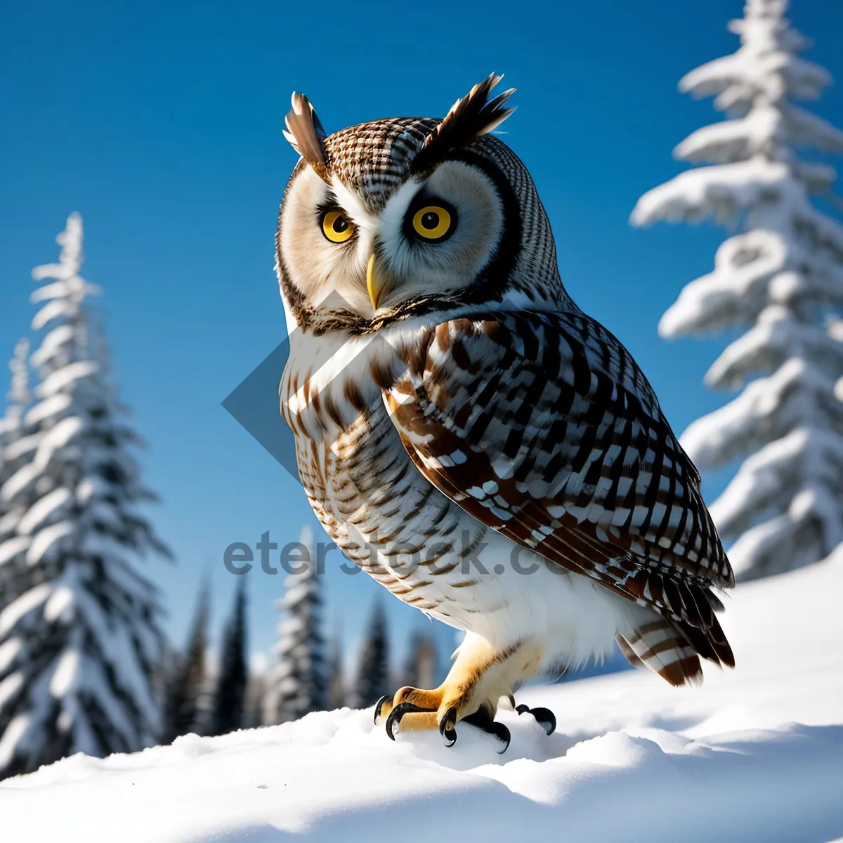 Picture of Majestic Snow Hunter: Enigmatic Eyes and Feathery Stare