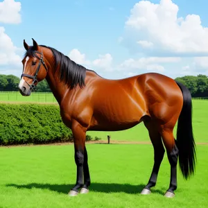 Stunning Chestnut Stallion Galloping in Summer Meadow