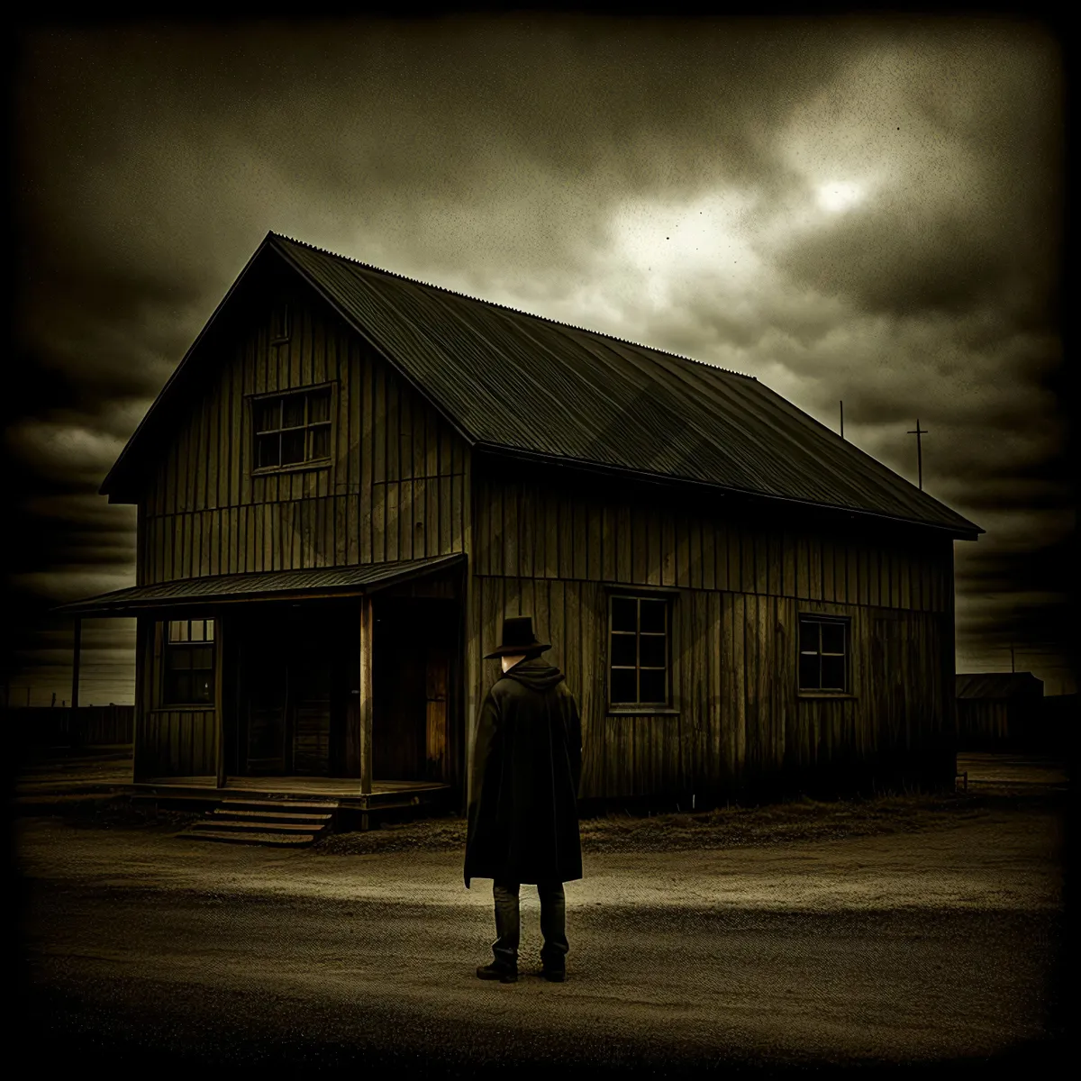 Picture of Rustic Farmhouse Building with Rusty Roof